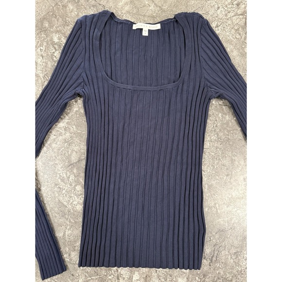 Veronica Beard Womens Clara Scoop Square Neck Wide Rib Stretch Sweater Navy Sz M - Picture 6 of 10